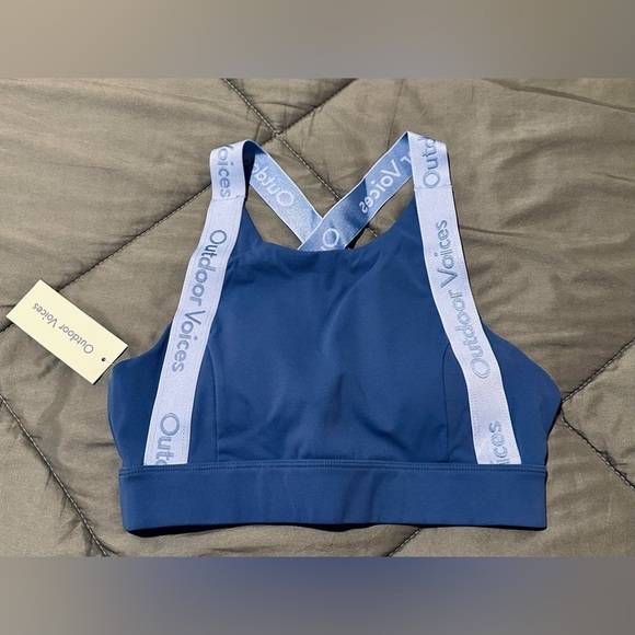 *NWT* Outdoor Voices OV Snacks Bra Denim/Sky Blue Pocket Size XS - Picture 2 of 7